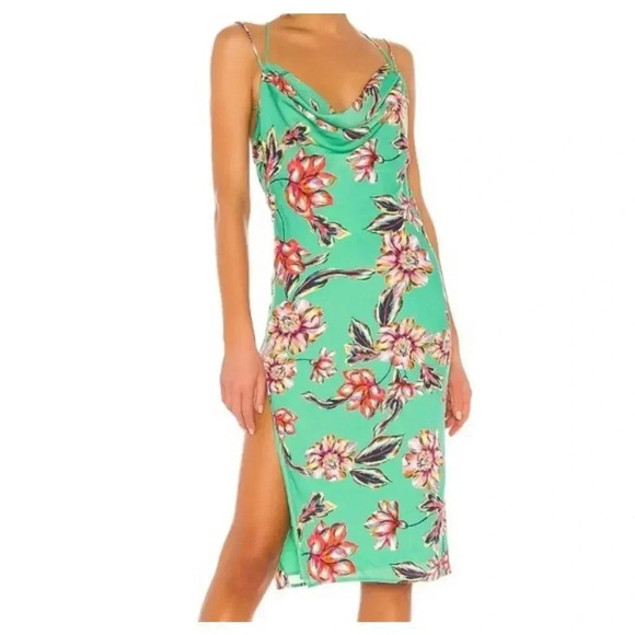 New Michael Costello Revolve Bentley Dress Slip Green Tropical Floral XS NWT - Picture 1 of 12